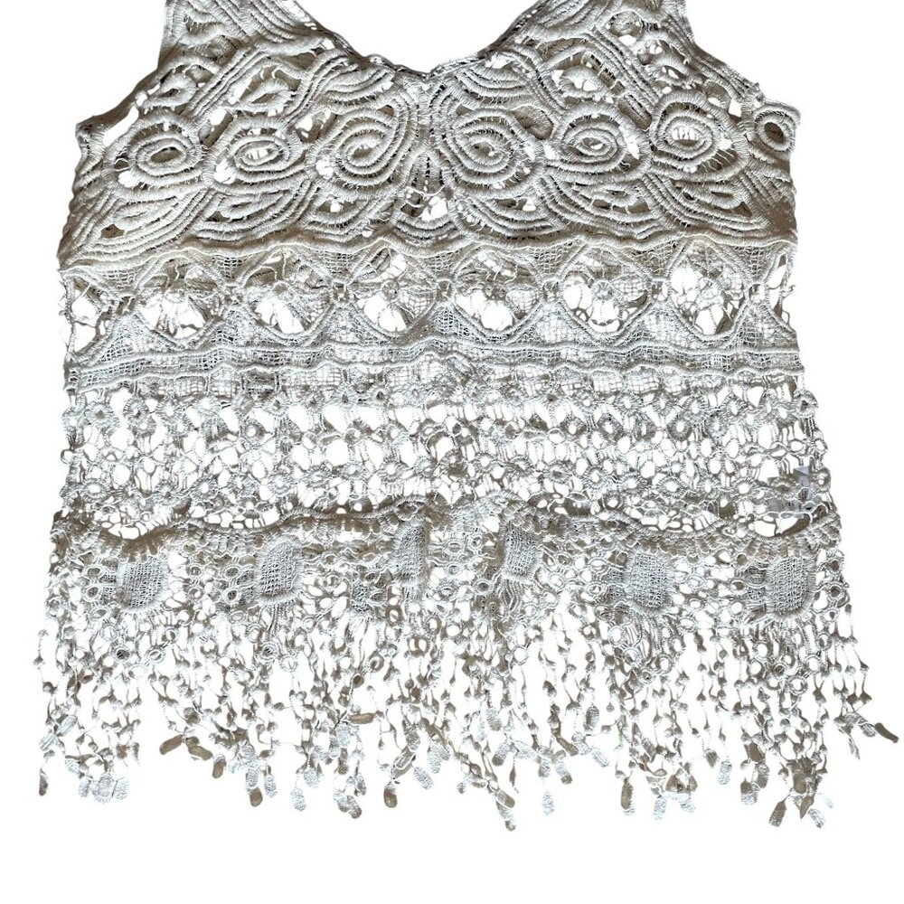Lovely 153 Vintage Cotton Cream Crochet Top Boho Fairy Whimsy Cottagecore L - Picture 5 of 7